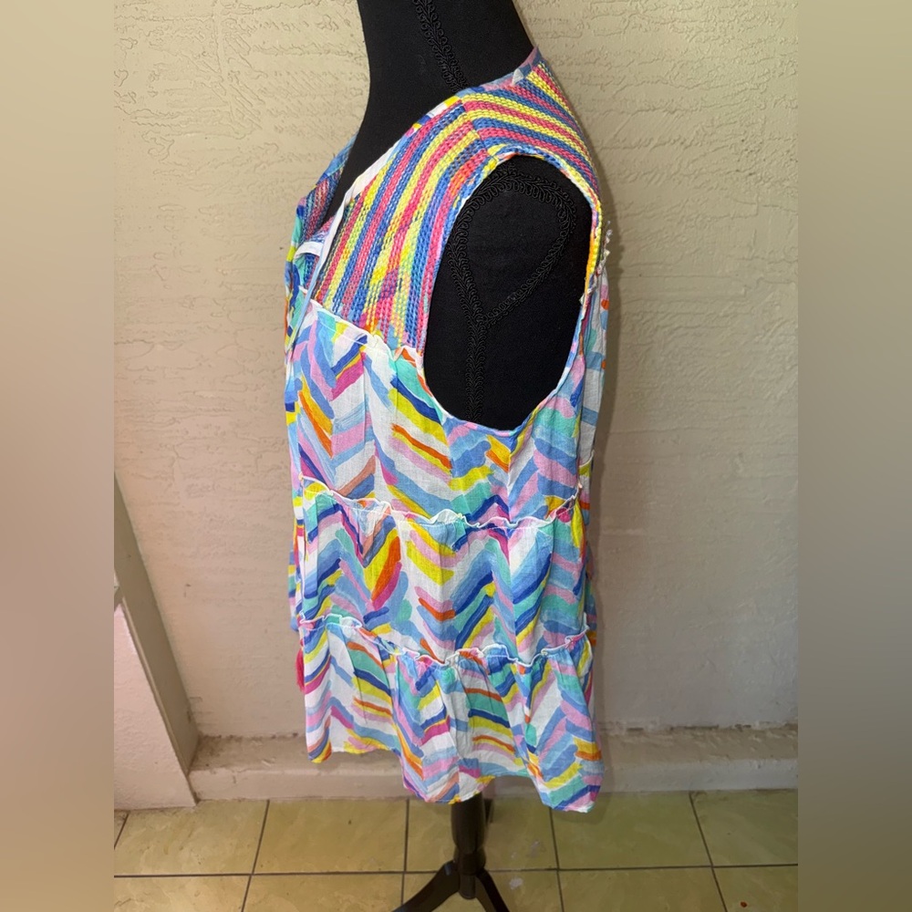Ivy Jane 100%‎ Cotton Multi- Colored zigzag tiered tank top- Size Medium - Picture 6 of 9